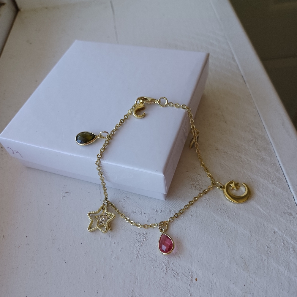 Charm Anklet with Star and Moon Accents